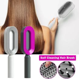 Womens self-cleaning brush one click cleaning hair loss massage scalp comb anti-static hair brush straight A6U4 230208