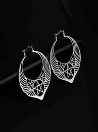 Teamer Pentagram Archangel Wings Stainless Steel Hoop Earrings for Women Girls Vintage Wicca Jewellery Accessories Gifts7220742