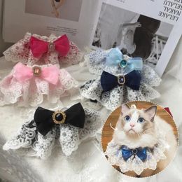 Dog Apparel Fashion Pet Scarf Accessories Saliva Towel Neck Strap Lace Bowknot Neckerchief Puppy String Bib Pearl Collar