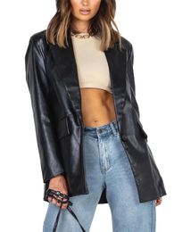 Women s Classic Faux Leather Biker Jacket with Stand Collar and Zipper Closure - Stylish Outerwear for Motorcycle Lovers 240202