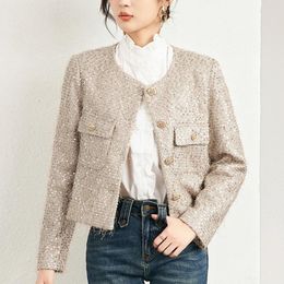 Women's Jackets Autumn Winter Woollen Luxury Tweed Jacket Short Coat Long Sleeve Elegant For Women 30%Wool Office Lady Suit Coats