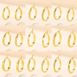 Hoop Earrings European American Retro Style Simple Stainless Steel Embossed Craft Twill Charm Temperament Girls