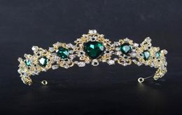 Baroque Red Blue Green Crown Crystal Bridal Tiaras Vintage Gold Hair Accessories Wedding Rhinestone Diadem Pageant Crowns7689669