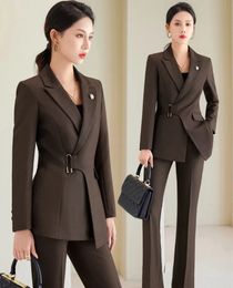 New Senior Office Lady Suit For Women Work Wear Unique Design Blazer Formal Slim Fit Pant Sets Female Solid Outfits 2 Piece 240127