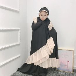 Ethnic Clothing Ramadan Eid Girls Hijab Dress Kids Prayer Garment Muslim Scarf Abaya Overhead Khimar Caftan Skirt 2 Pieces Set Islamic