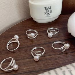Cluster Rings S925 Sterling Silver Women's Cross Wound Pearl Ring Simple Open Vintage Party Birthday Jewelry Gift
