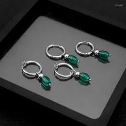 Hoop Earrings 1PC Punk Simple Stainless Steel Green Transparent Bead Drop For Men Women No Puncture Ear Clip Jewelry