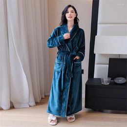 Women's Sleepwear 2024 Winter Warm Women Robe Long Night Gown Kimono Shower Woman Thick Fluffy Flannel Bathrobe Homewear SPA