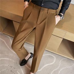 Men's Suits Men Thickened Woollen Cloth Suit Pants 2024 Winter Casual Elastic Slim Fit Dress Trousers Brown Pantalon Homme Clothing