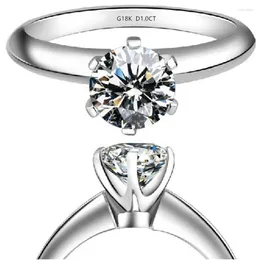 Cluster Rings 1CT Brilliant Round Moissanite Diamond Engagement Ring 18K White Gold Bridal Wedding Jewelry Fabulous Gift Girl Love