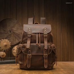 Backpack Vintage Handmade Genuine Leather Men Fashion Crazy Horse Knapsack Retro Cowhide Shoulder Bag Casual Rucksack