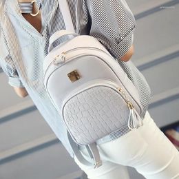 School Bags Women Backpack PU Leather Tassel Schoolbag For Teenager Girls Female Preppy Style Solid Small Travel Pack