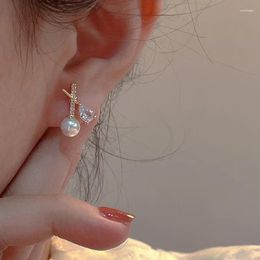 Stud Earrings 2024 Light Luxury Zircon Cross Simple Design Fashion French High Quality For Women Jewelry Gift.