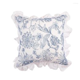 Pillow French Romantic Pastoral Ruffle Lace Embroidered Throw Cover Case Sofa Headrest 45x45
