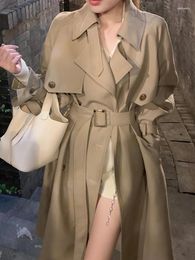 Casual Dresses 2024 Autumn Elegant Midi Dress Coat Women Long Sleeve Trench Female Overcoat Outwear One Piece Korean Fashion