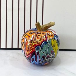 Resin Apple Figurines for Home and Office Decoration Painted Fruit Art Deco Graffiti Desk Interior Accessories Bedroom Items 240129