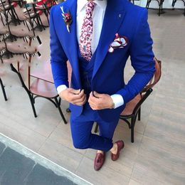 Men's Suits Casual Royal Blue Business Men Suit Slim Fit 3 Pieces Jacket Vest Pant Wedding Groom Tuxedos Custom Made Prom Party Formal Wear