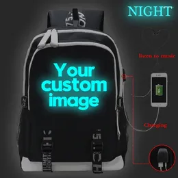 Backpack Custom School Bags Add Your Design Print Text Po Black Teenager Customize Luminous Usb Charging Laptop