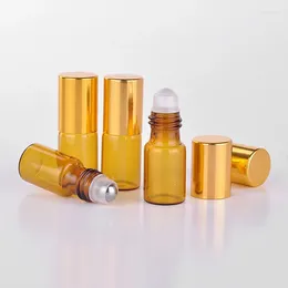 Storage Bottles 20pcs 3ML 5ML 10ML Amber Roll On Roller Bottle For Essential Oils Refillable Perfume Deodorant Containers With Gold Lid