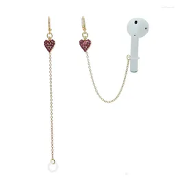 Dangle Earrings Drop Anti Dropping Lost Airpods Women Pink Rhinestone Love Heart Long Chain Earring Jewelry Accessories