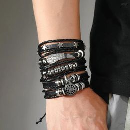 Charm Bracelets 5 Pieces Personality Adjustable Hand Woven Leather Bracelet Set For Men Punk Five-pointed Star Wing Mens Jewellery
