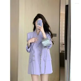 Women's Suits UNXX Women Outerwear Solid Colour Long Sleeved Double Breasted Retro High-end Niche Purple Casual Blazers Clothing