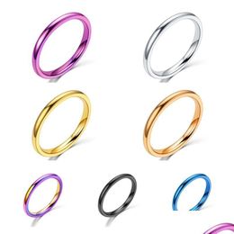 Jewelry 2Mm Stainless Steel Thin Ring Rose Gold Black For Women Men Minimalist Tail Party Simple Fashion Gift Size 4 To 12 Drop Deli Dhvb4