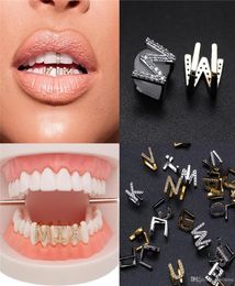 Gold White Gold Iced Out AZ Custom Letter Grillz Full Diamond Teeth DIY Grills Bottom Tooth Cap Hip Hop Dental Mouth Teeth Brac5932880