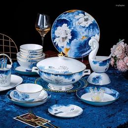 Dinnerware Sets Dishes Tableware Luxury Housewarming Gifts Jingdezhen Bone China Set