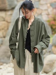 Women's Blouses Johnature Women Chinese Style Linen Shirts And Tops Stand Long Sleeve 2024 Spring Solid Colour Button Vintage