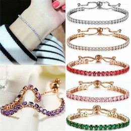Link Bracelets Luxury Shiny Colourful Rhinestone Bracelet For Women Delicate Adjustable Metal Chain Party Accessories Jewellery