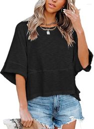 Women's T Shirts Shirt 2024 Summer Fashion Casual T-shirt Solid Round Neck Flare Sleeve Loose Top