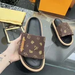 Designer women's sandals Platform slides for ladies Top quality Genuine leather Brand Luxury Fabric printing shoes Size 34-42 With box