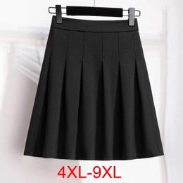 150Kg Plus Size Women's Autumn Loose Pleated A-Line Skirt 4XL 5XL 6XL 7XL 8XL 9XL Fleece Solid Elastic Waist Skirt Black 240126