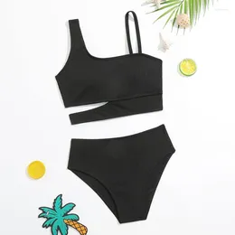 Women's Swimwear 2024 Summer Girl 2-piece Bikini Set Teenager Children Sexy Solid Color Swimsuits Bathing Suit Child Split Beachwear