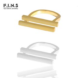 FINS Minimalist Geometric Double Strip Textured S925 Sterling Silver Ring Abstract Bar Index Finger Rings for Women Men 240125