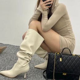 Autumn Designer 2024 Fashion Goth Pumps Women Boots Pointed Toe Sexy Party Knee High Women Shoes High Heels Chelsea Women Boots 240129