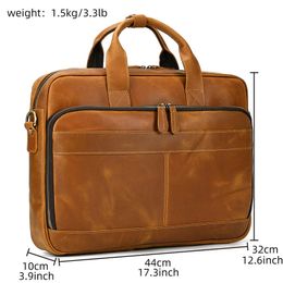 Crazy Horse Genuine Leather Briefcase For Man 16 inch PC Cow Leather Male Messenger Shoulder Bags Laptop Business Office Handbag 240130