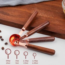 Measuring Tools 4Pcs Wooden Handle Stainless Steel Cups And Spoons Baking Coffee Spoon Set Kitchen Cup