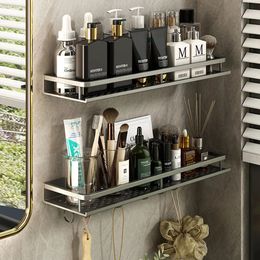 Bathroom Gun Grey Shelf with Towel Bar Space Aluminum Corner Shelves Towel Rack with Hook Shampoo Holder Kitchen Storage Rack 240131