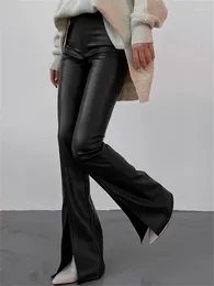 Women's Pants Tossy 2024 PU Leather Spilt Out Flared Casual White Slim High Waist Trousers Wide Leg For Women Spring