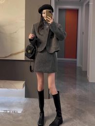 Two Piece Dress UNXX 2024 Spring Autumn Arrivals Office Lady Style Tweed Suit With Short Jacket And High Waist A-line Skirt Female Top