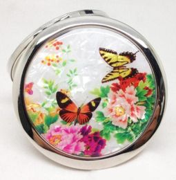 Color Flower Round Cosmetic Mirror Shell Front Double Side Foldable Makeup Mirror Pretty Women Makeup Compact Mirror Valentines Gi6753199