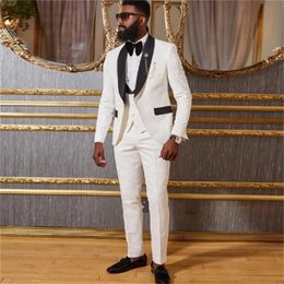 White Wedding Tuxedos Suit Slim Jacket Pant Vest Men Suit For Grooms 2024 Black Men Formal Prom Suit Costume Shawl Lapel Bespoke Business Causal Suits