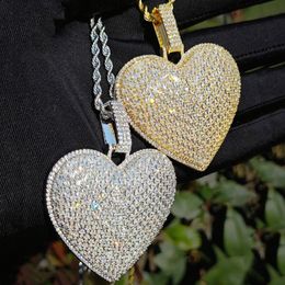 New Trendy Gold Plated Full Bling T CZ Cubic Stone Heart Pendant Necklace for Men Women Fashion Bar DJ Hip Hop Jewelry