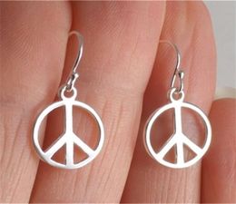 Dangle Chandelier Antique Silver Colour Peace Sign Earrings Symbol Charms1185828