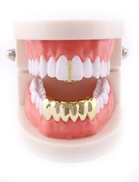 Factory Bottom Teeth Grillz Set Hip Hop Bling Dental Grills CZ Iced Out Tooth Cap Body Jewellery US Whole Men Teeth Access7892690