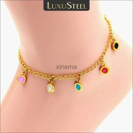 Anklets LUXUSTEEL Hot Sell Fashion Anklets Gold Color Round Colorful Crystal Pendant Chain Anklet For Women/Girl Christmas Gift YQ240208