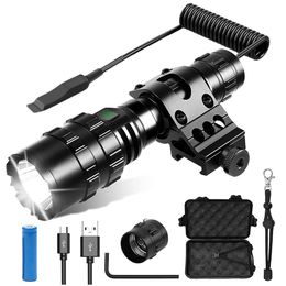 Tactical Flashlight 1600 Lumens USB Rechargeable Torch Waterproof Hunting Light with Clip Hunting Shooting Gun Accessories 240131