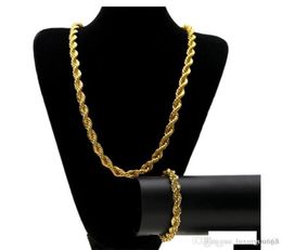 10MM Hip Hop ed Rope Chains Jewelry set Gold Silver plated Thick Heavy Long Necklace bracelet Bangle For Men s Rock Jewelry G8602590